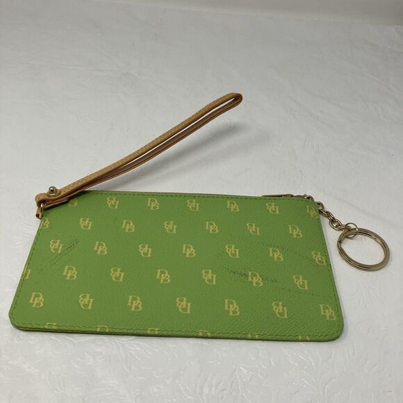Dooney & Bourke Signature Monogram Leather Wristlet Keychain Wallet Lime Green - Picture 3 of 10